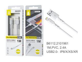 Câble Data et charge pour IPhone - 2,4A - 1m - B6112 - Blanc